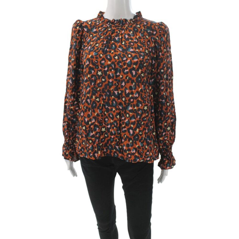 WYSE London Womens Black Leopard High Neck Viscose Blouse Long Sleeve Size 0